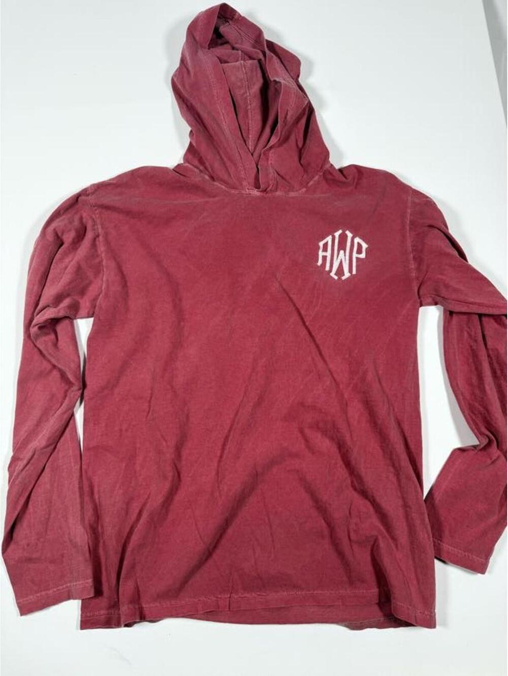 Comfort Colors Maroon Hooded Long Sleeve Shirt Medium